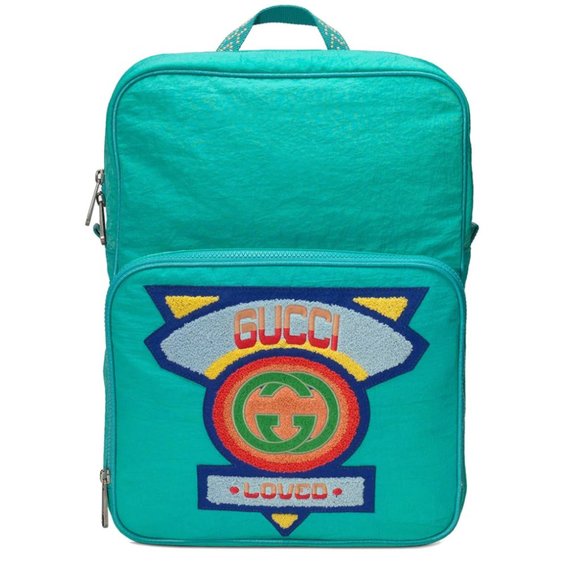 HOST PICK. NEW WITH DUSTBAG Gucci Medium 80s Logo Patch Backpack in Blue - Picture 1 of 8